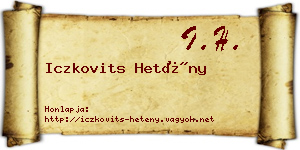 Iczkovits Hetény névjegykártya